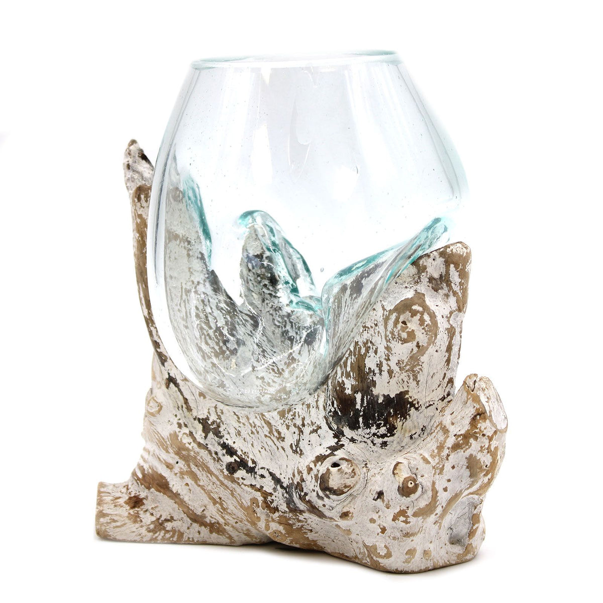 Medium Molten Glass Decorative Bowl on Whitewashed Wood product image 3, showing the distinctive design and materials