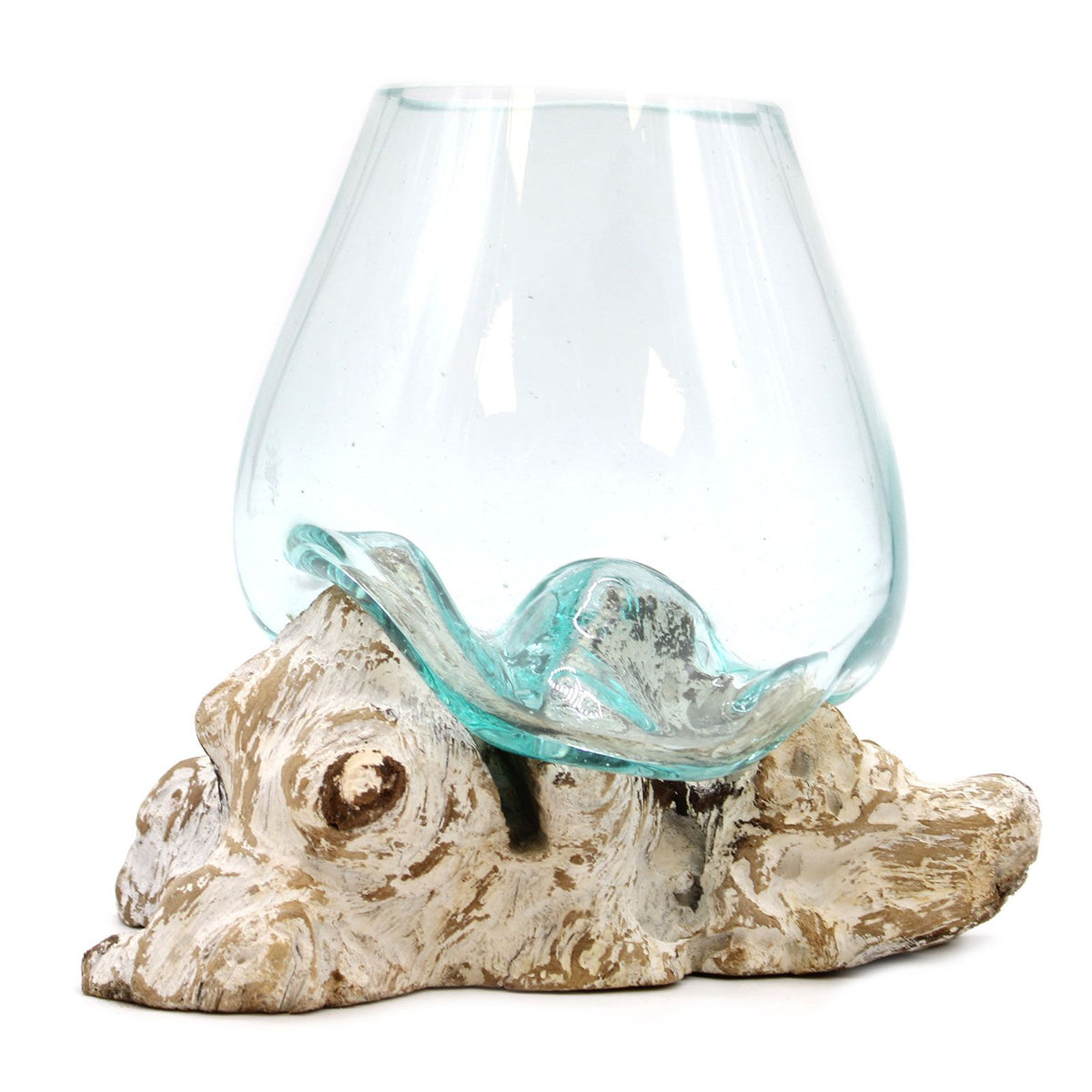 Large Molten Glass Decorative Bowl on Whitewashed Wood product image 4, showing the distinctive design and materials