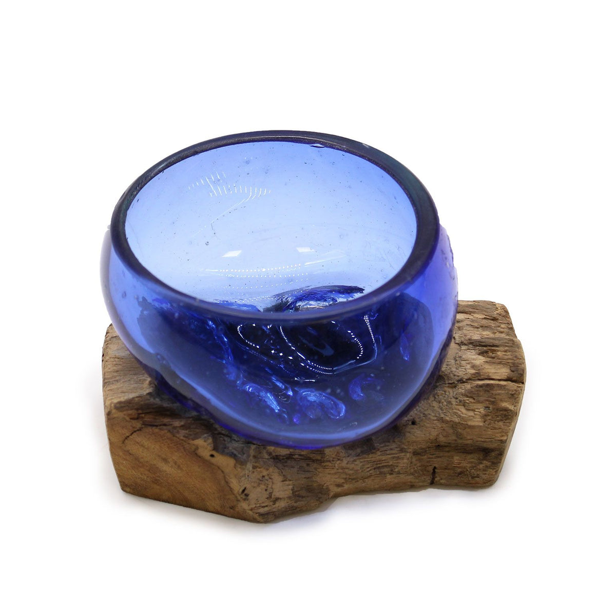 Ocean Blue Molten Glass Mini Bowl on Wood Base, Artisan Decorative, showing the distinctive design – molten glass home decor product image 8