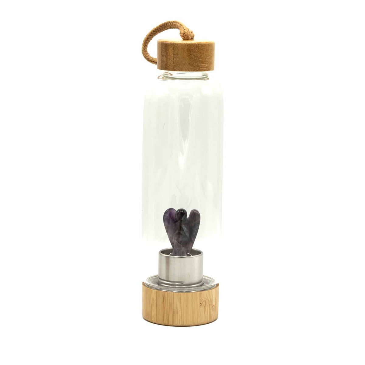 500 ml Crystal Infused Glass Water Bottle, Relaxing Amethyst - Angel, showing the distinctive design – crystal water bottle product image 5