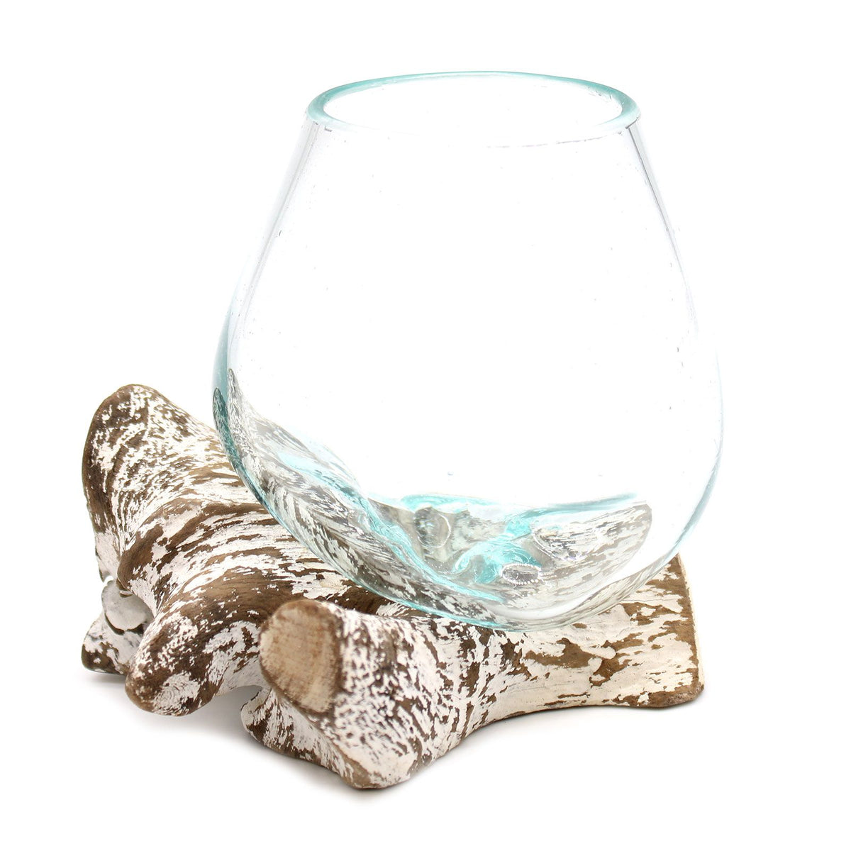 Small Molten Glass Decorative Bowl on Whitewashed Wood product image 6, showing the distinctive design and materials