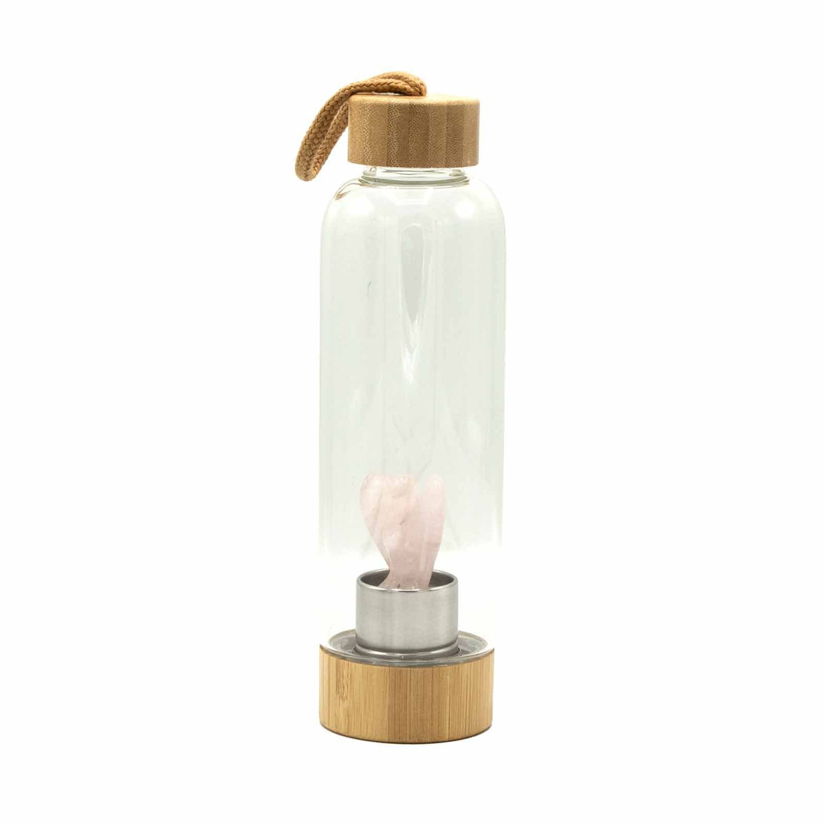 500 ml Crystal Infused Glass Water Bottle, Rejuvenating Rose Quartz - Angel, showing the distinctive design – crystal water bottle product image 5
