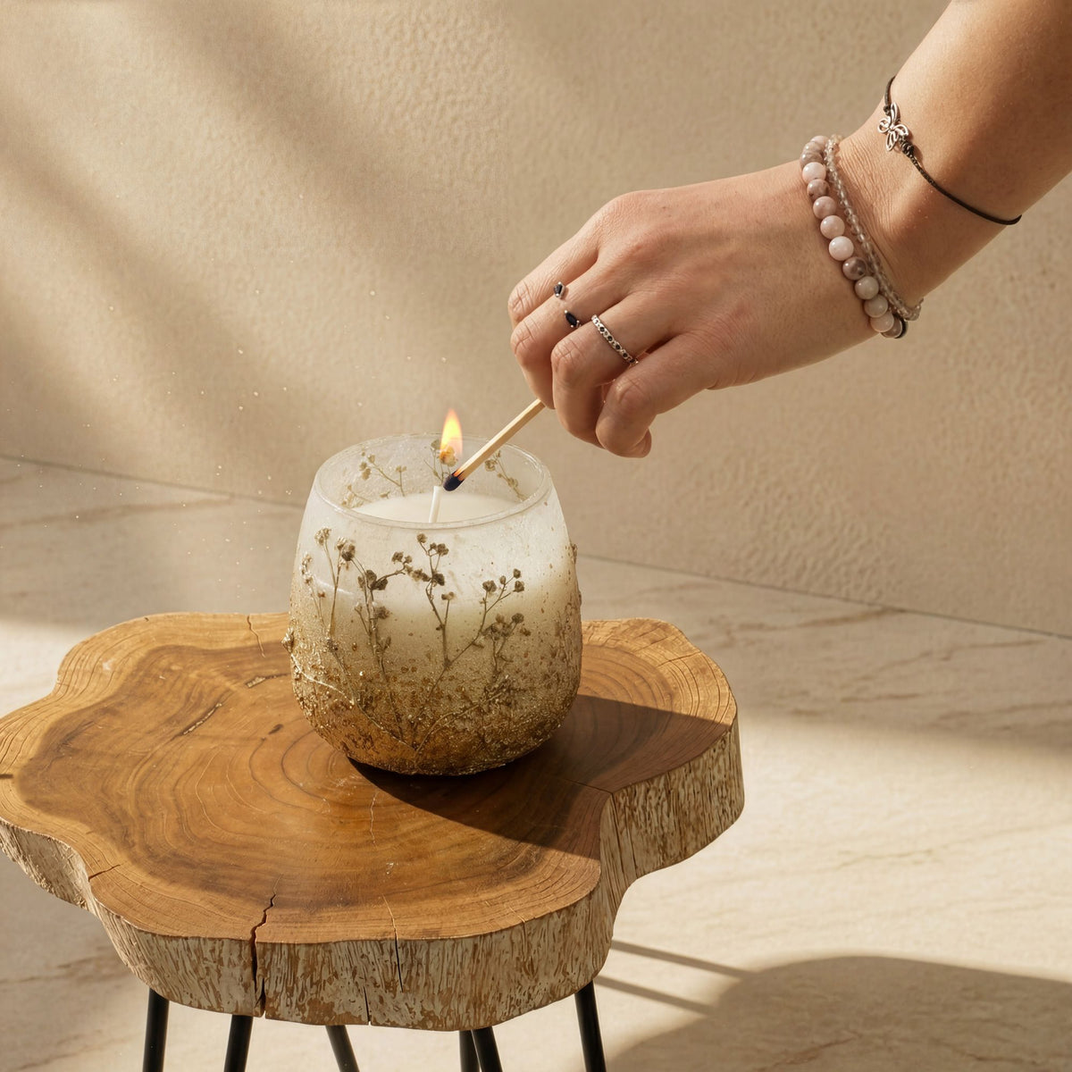 Medium Decorative Glass Jar Candle – Wildlight Woods product image 6, showing the distinctive design and materials