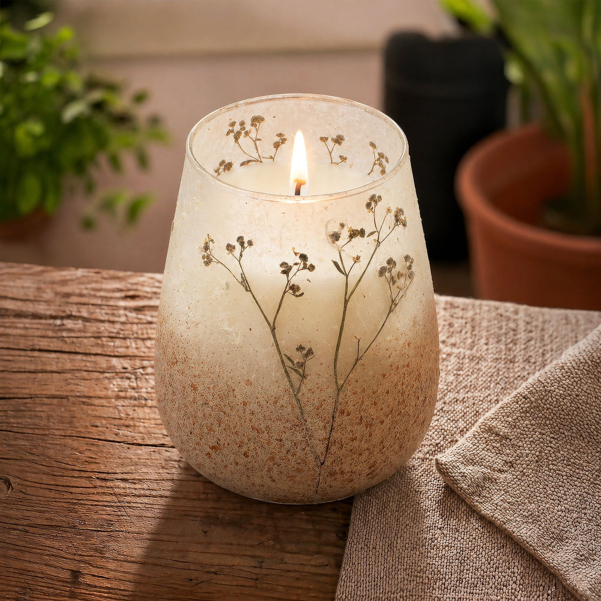 Tall Decorative Glass Jar Candle – Wildlight Woods product image 5, showing the distinctive design and materials