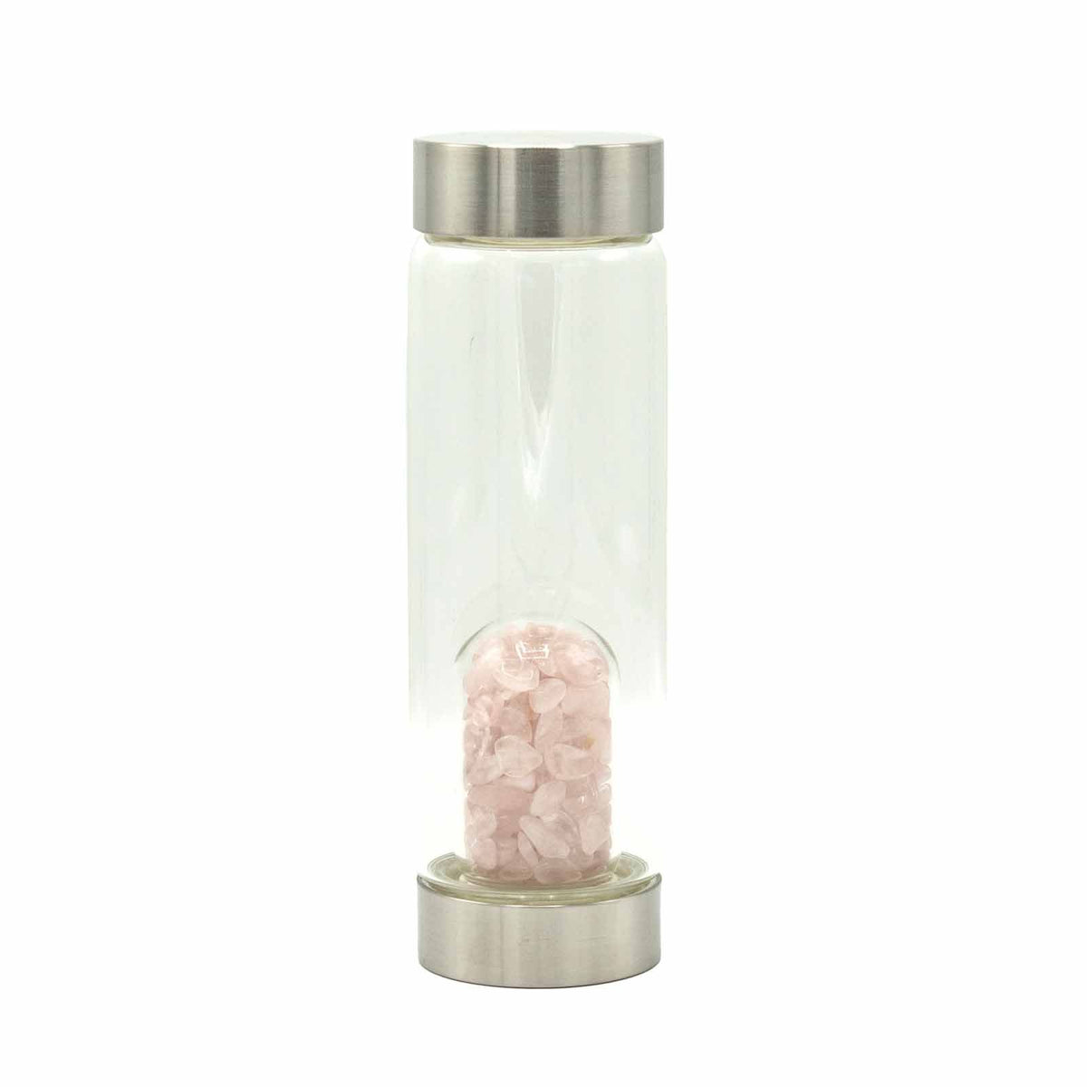 500 ml Crystal Infused Glass Water Bottle, Rejuvenating Rose Quartz - Chips, showing the distinctive design – crystal water bottle product image 5