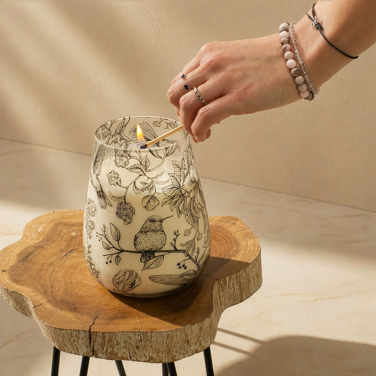 Tall Decorative Glass Jar Candle – Drawn by Flame product image 5, showing the distinctive design and materials