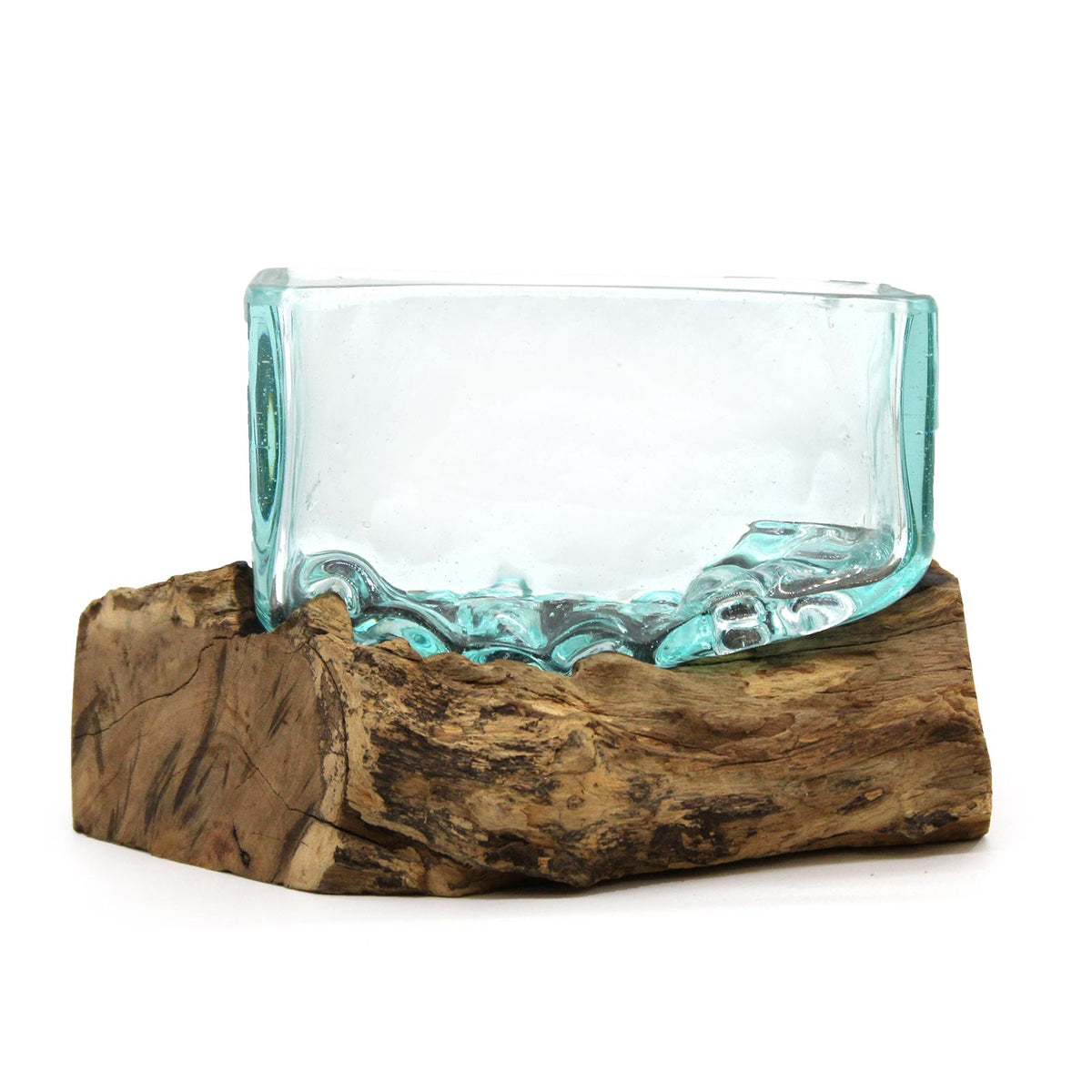 Medium Molten Glass Decorative Bowl on Wood Stand product image 4, showing the distinctive design and materials