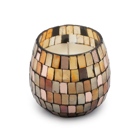 Small Decorative Glass Jar Candle – Amber Mosaic product image 1, showing the distinctive design and materials