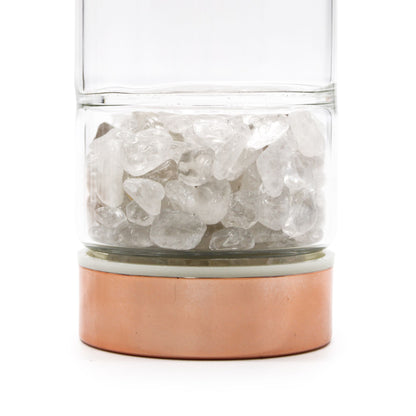 Crystal Glass Tea Infuser Bottle, Rose Gold - Rock Quartz, showing the distinctive design – glass tea infuser bottle product image 2