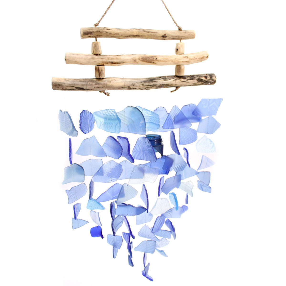 Three-String Recycled Glass Wind Chime, All Blues, showing the distinctive design – recycled glass wind chime product image 4