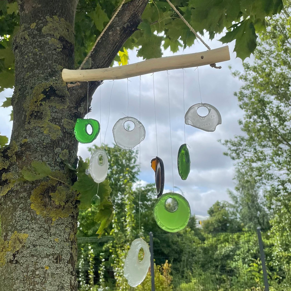 Recycled Bottle Glass Wind Chime, Assorted Outdoor Garden, showing the distinctive design – recycled glass wind chime product image 3