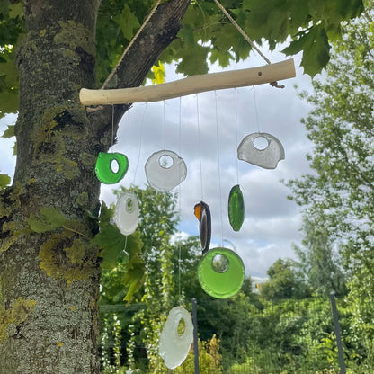 Recycled Bottle Glass Wind Chime, Assorted Outdoor Garden, showing the distinctive design – recycled glass wind chime product image 3