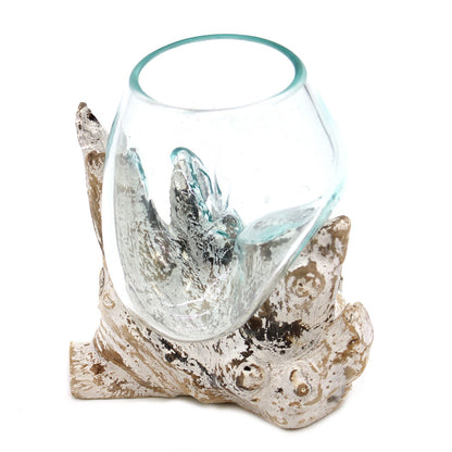 Medium Molten Glass Decorative Bowl on Whitewashed Wood product image 1, showing the distinctive design and materials