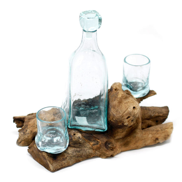 Sculptural Molten Glass Whisky Decanter and Glasses Set, Handcrafted, showing the distinctive design – molten glass home decor product image 1