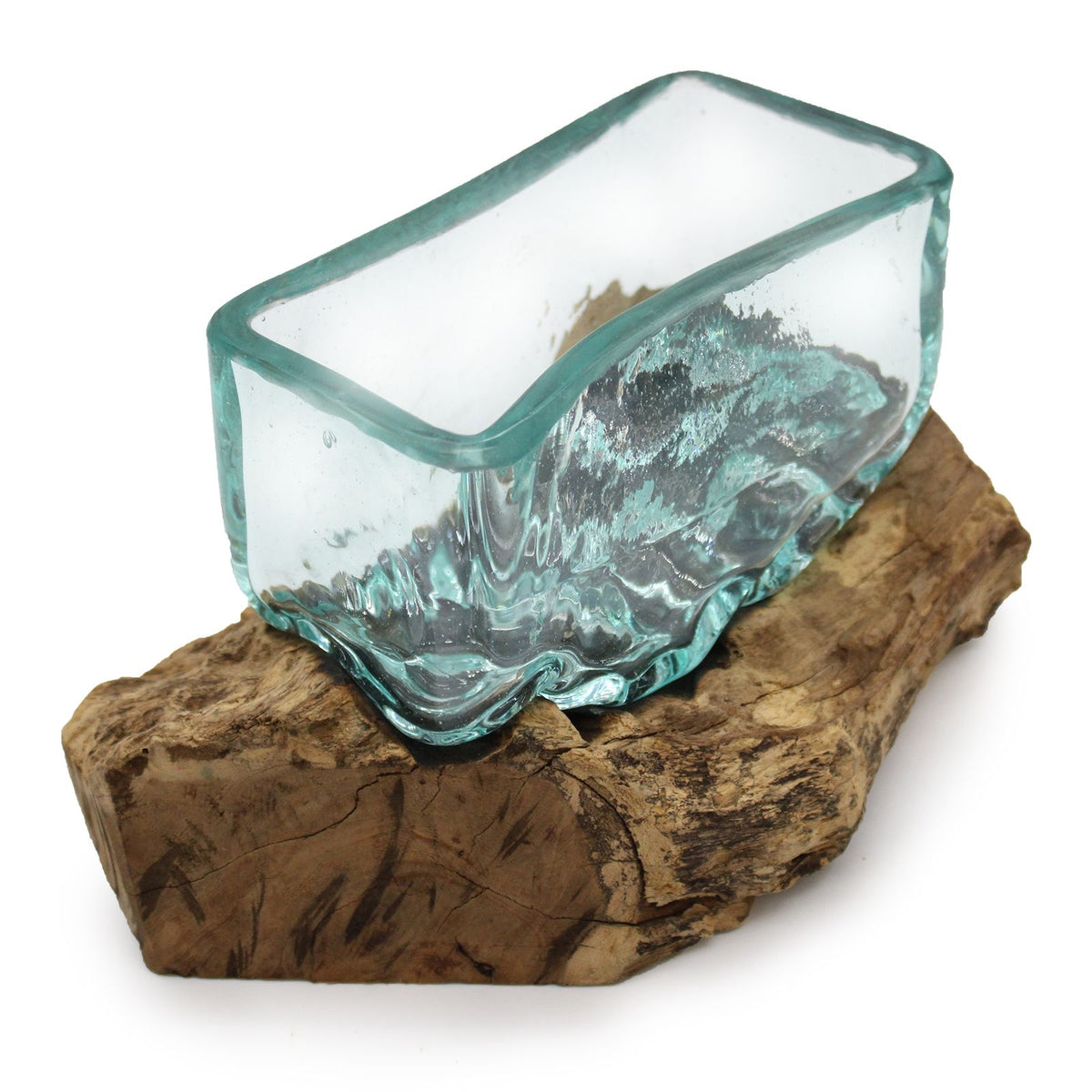 Medium Molten Glass Decorative Bowl on Wood Stand product image 5, showing the distinctive design and materials