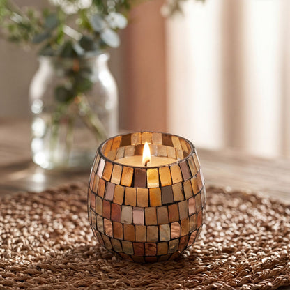 Small Decorative Glass Jar Candle – Amber Mosaic product image 2, showing the distinctive design and materials