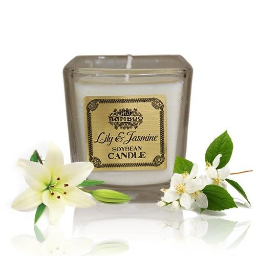 Soy Wax Jar Candle, Lily and Jasmine, showing the distinctive design – soy wax candle product image 17