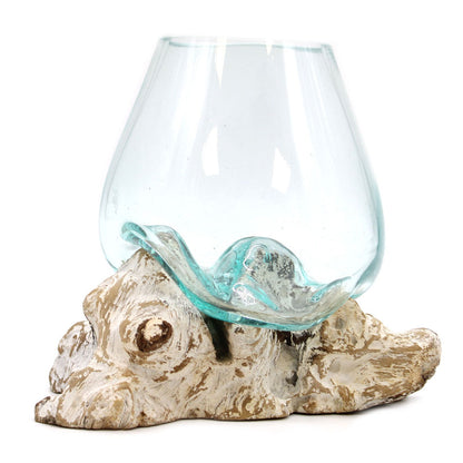 Large Molten Glass Decorative Bowl on Whitewashed Wood product image 4, showing the distinctive design and materials