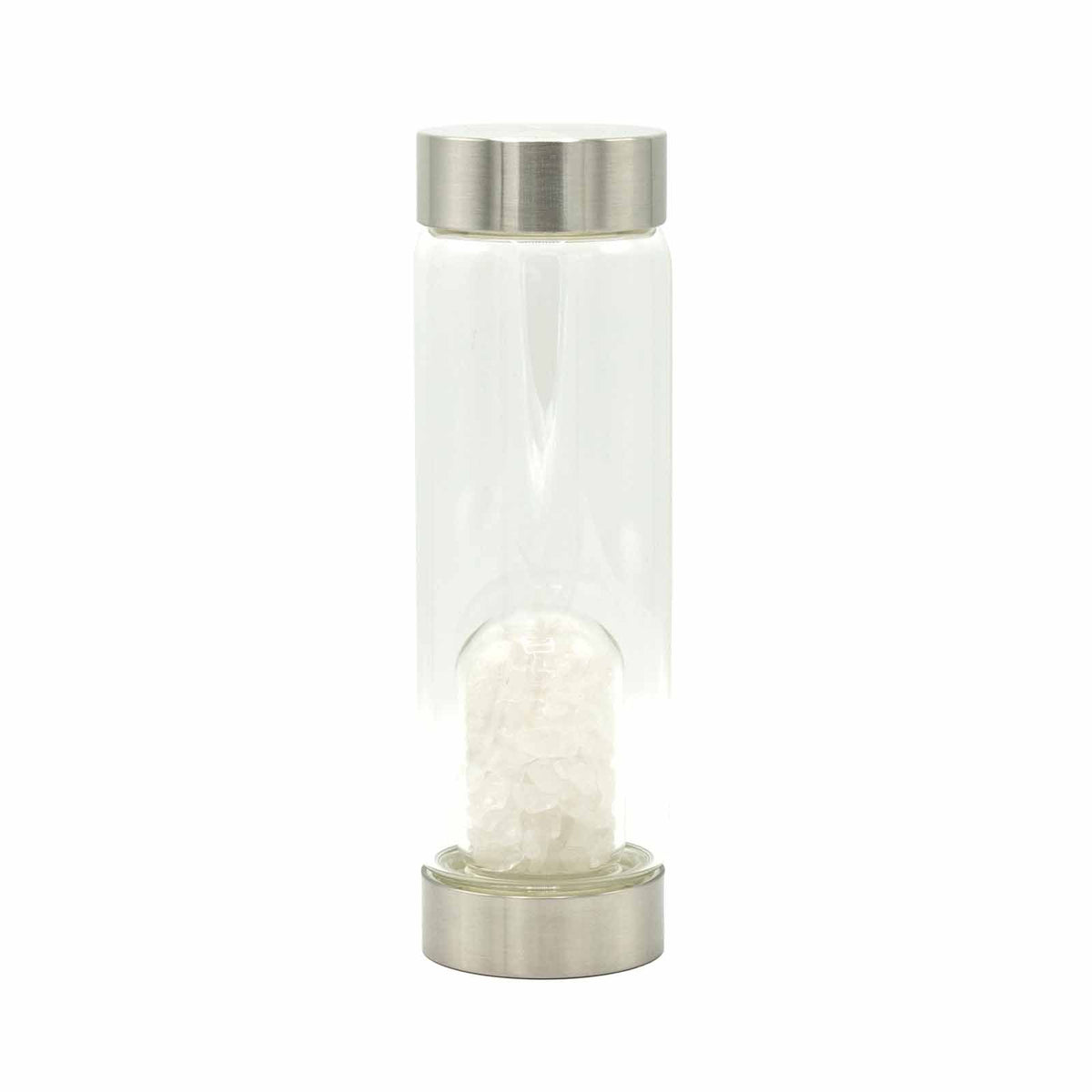 500 ml Crystal Infused Glass Water Bottle, Clear Quartz - Chips, showing the distinctive design – crystal water bottle product image 2
