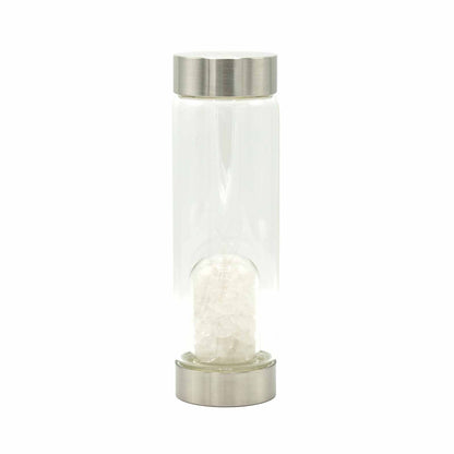 500 ml Crystal Infused Glass Water Bottle, Clear Quartz - Chips, showing the distinctive design – crystal water bottle product image 2