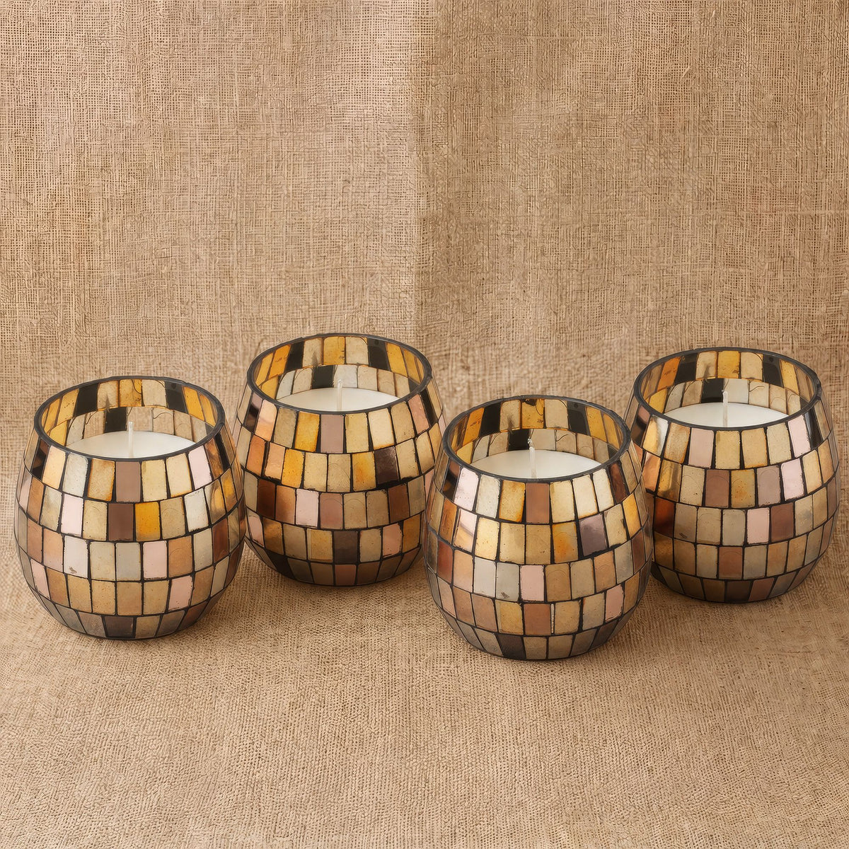 Small Decorative Glass Jar Candle – Amber Mosaic product image 3, showing the distinctive design and materials