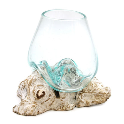 Large Molten Glass Decorative Bowl on Whitewashed Wood product image 3, showing the distinctive design and materials