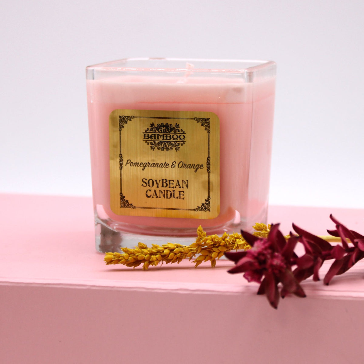 Soy Wax Jar Candle, Pomegranate and Orange, showing the distinctive design – soy wax candle product image 2