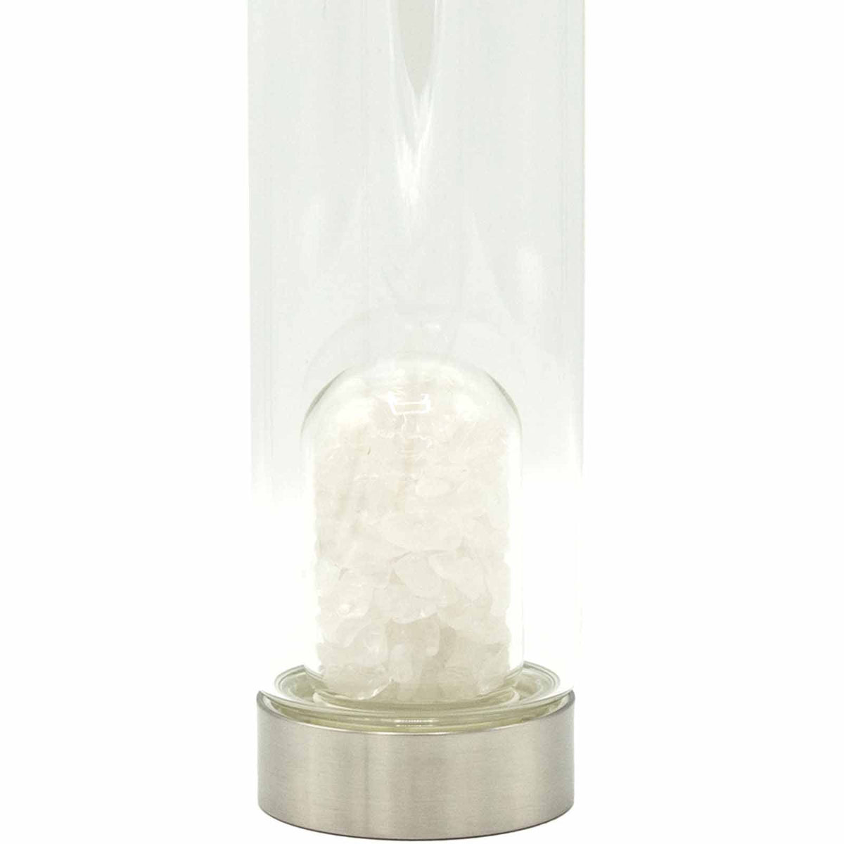 500 ml Crystal Infused Glass Water Bottle, Clear Quartz - Chips, showing the distinctive design – crystal water bottle product image 1