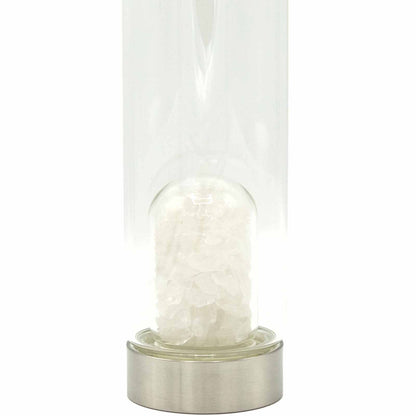 500 ml Crystal Infused Glass Water Bottle, Clear Quartz - Chips, showing the distinctive design – crystal water bottle product image 1