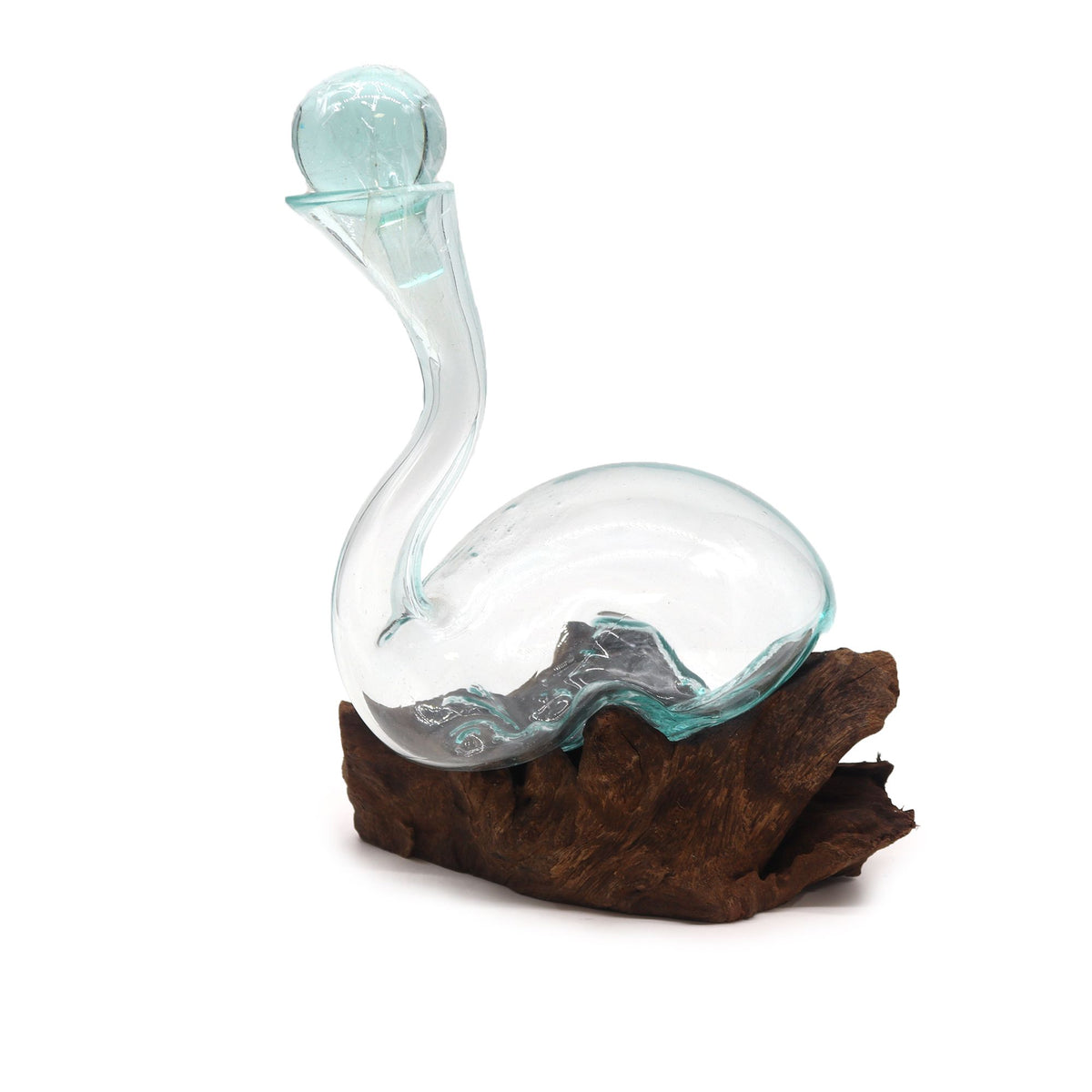 Sculptural Molten Glass Wine Decanter, Handcrafted Glass Barware, showing the distinctive design – molten glass home decor product image 1