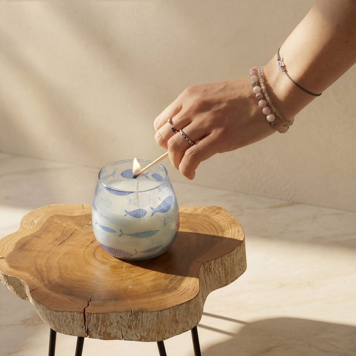 Small Decorative Glass Jar Candle – Seabreeze product image 1, showing the distinctive design and materials
