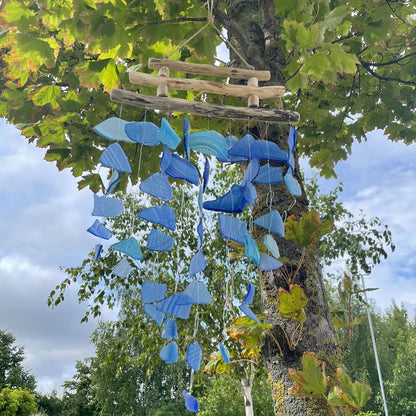 Three-String Recycled Glass Wind Chime, All Blues, showing the distinctive design – recycled glass wind chime product image 5