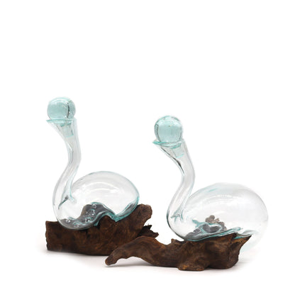 Sculptural Molten Glass Wine Decanter, Handcrafted Glass Barware, showing the distinctive design – molten glass home decor product image 2