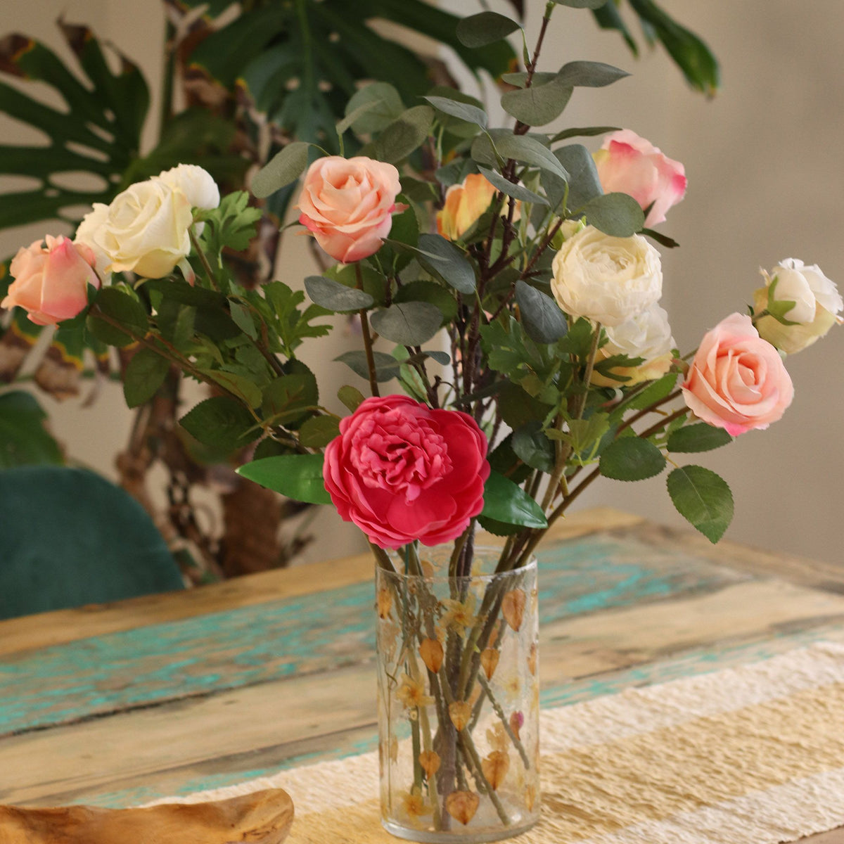 Natural Floral Recycled Glass Candle Holder, Rose (19x11cm), showing the distinctive design – floral glass candle holder product image 8