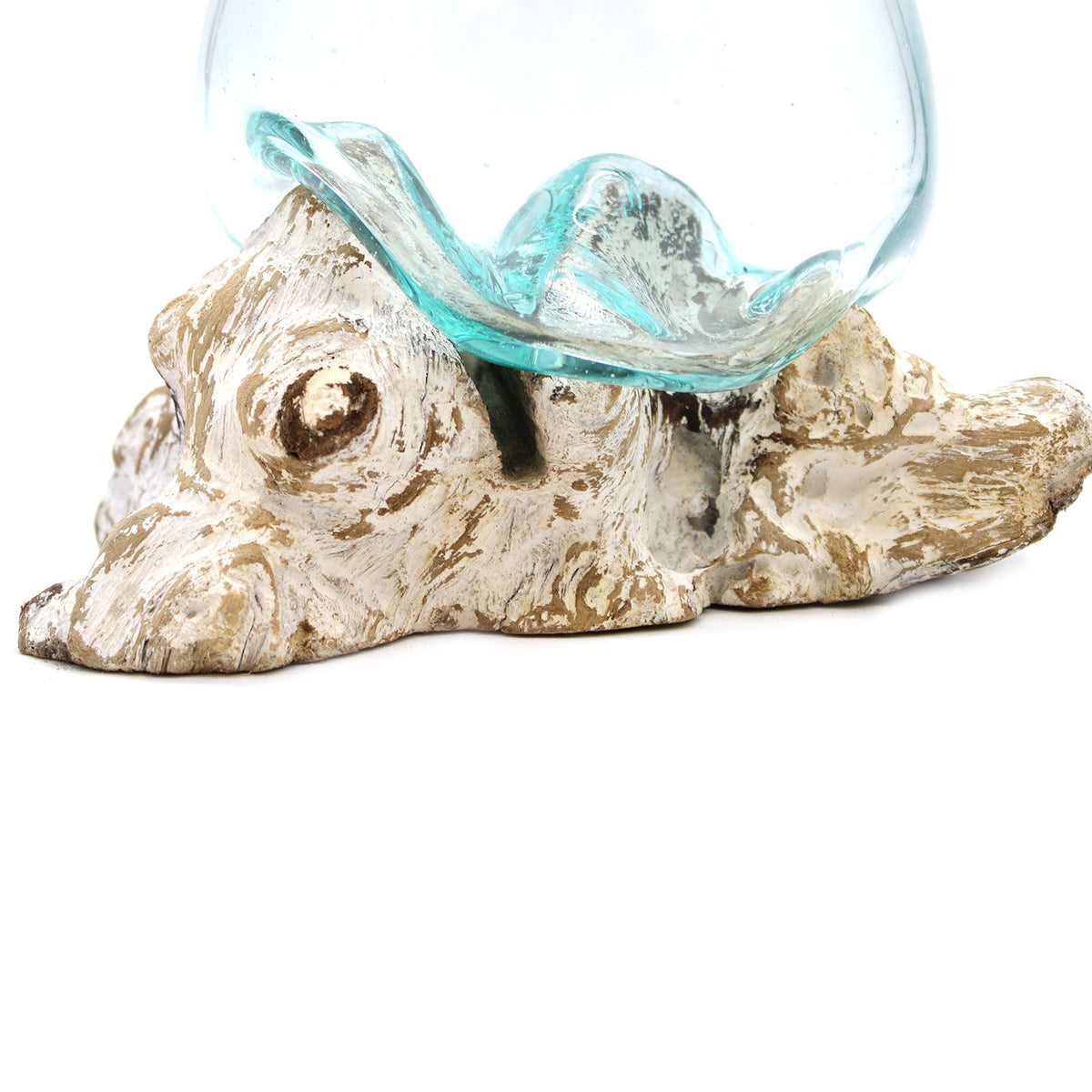 Large Molten Glass Decorative Bowl on Whitewashed Wood product image 1, showing the distinctive design and materials