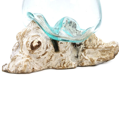 Large Molten Glass Decorative Bowl on Whitewashed Wood product image 1, showing the distinctive design and materials