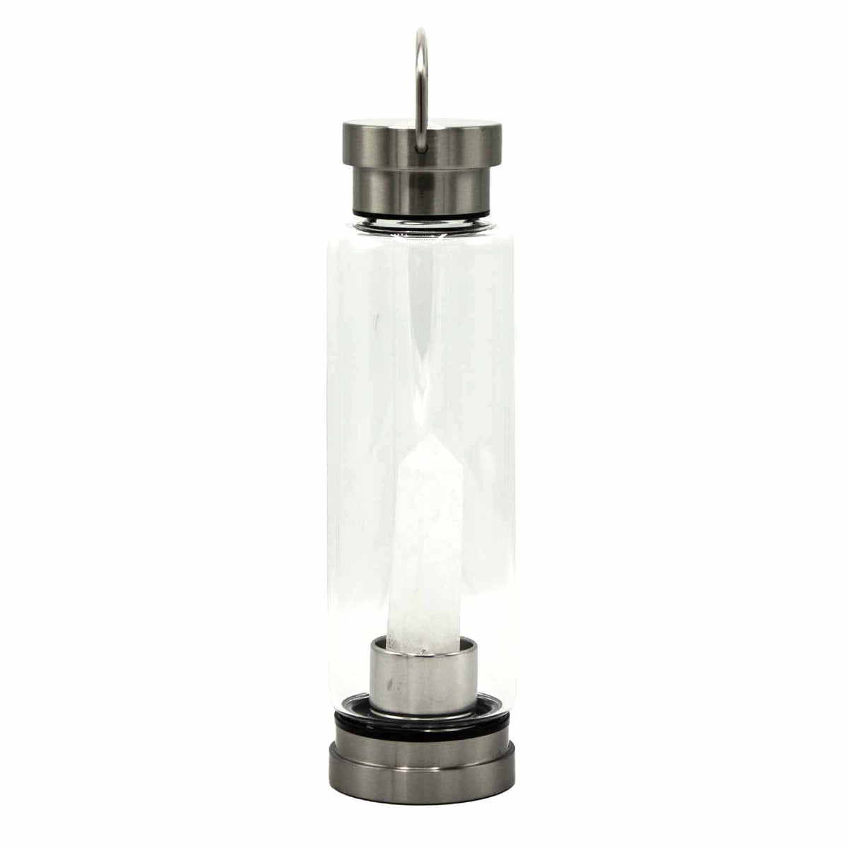 500 ml Crystal Infused Glass Water Bottle, Clear Quartz - Obelisk, showing the distinctive design – crystal water bottle product image 7