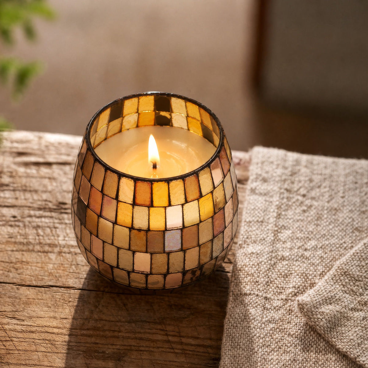 Small Decorative Glass Jar Candle – Amber Mosaic product image 6, showing the distinctive design and materials