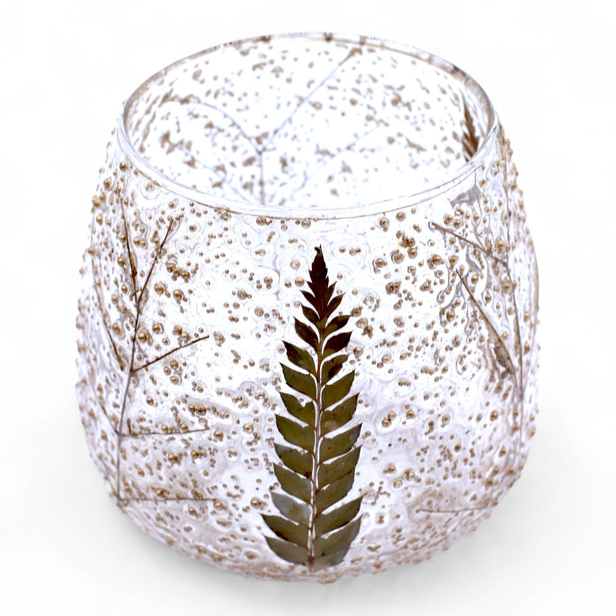 Natural Floral Recycled Glass Candle Holder, Pino (10x9cm), showing the distinctive design – floral glass candle holder product image 8
