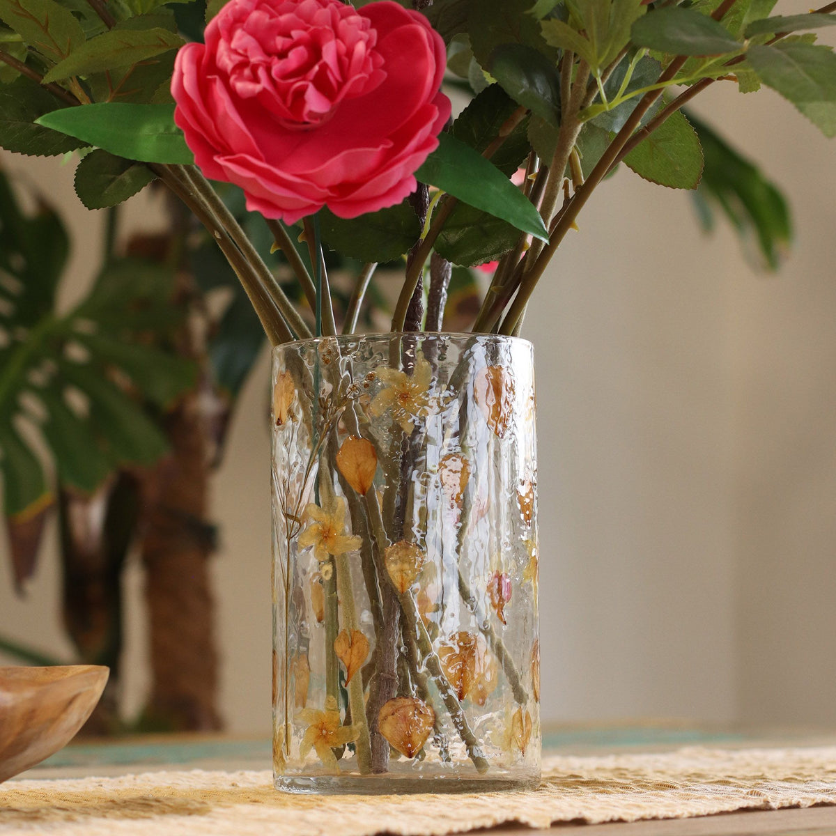 Natural Floral Recycled Glass Candle Holder, Rose (19x11cm), showing the distinctive design – floral glass candle holder product image 5