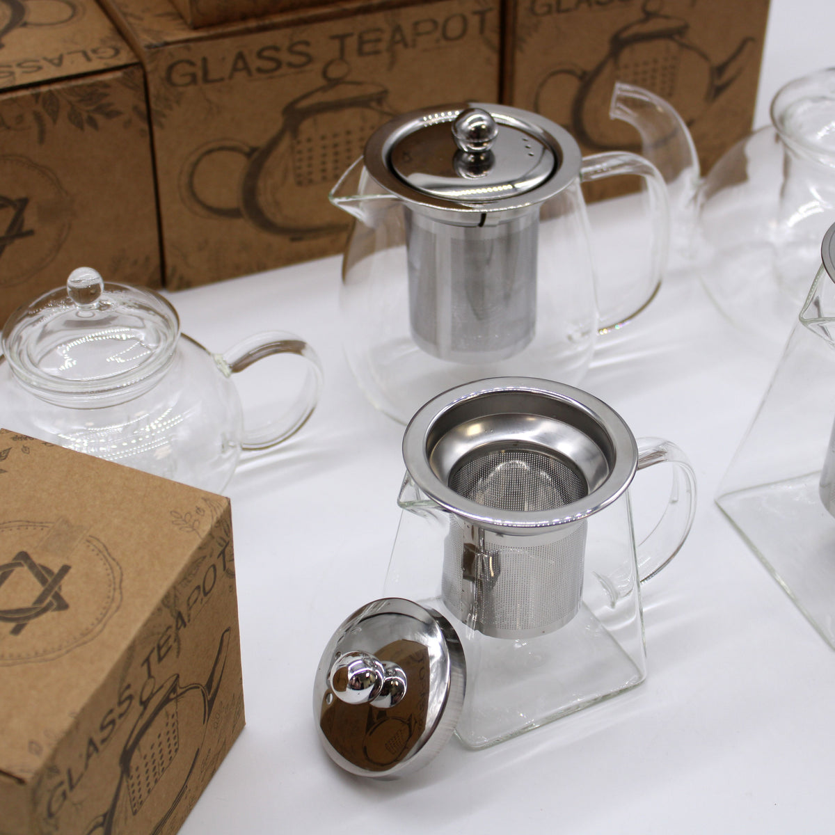 Glass Infuser Teapot, Round Pearl, 800ml, showing the distinctive design – glass infuser teapot product image 7