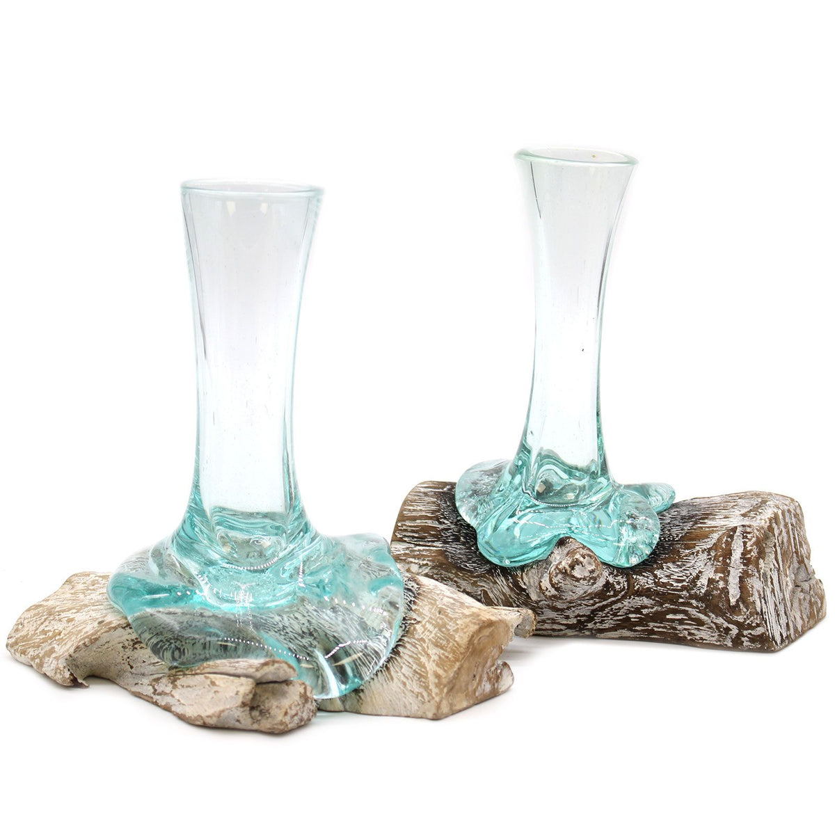 Small Molten Glass Vase on Whitewashed Wood product image 1, showing the distinctive design and materials