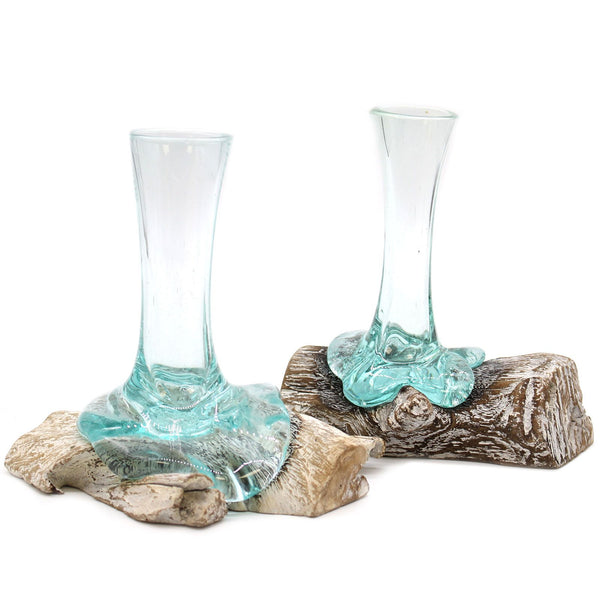 Small Molten Glass Vase on Whitewashed Wood product image 1, showing the distinctive design and materials
