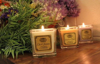 Soy Wax Jar Candle, Lily and Jasmine, showing the distinctive design – soy wax candle product image 9