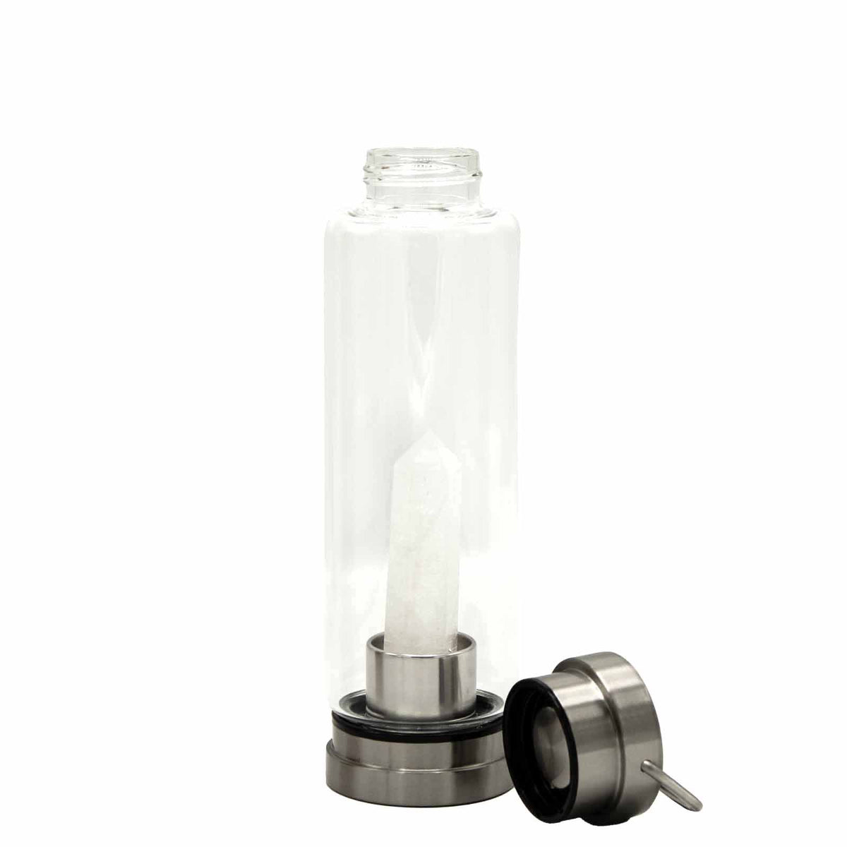 500 ml Crystal Infused Glass Water Bottle, Clear Quartz - Obelisk, showing the distinctive design – crystal water bottle product image 8
