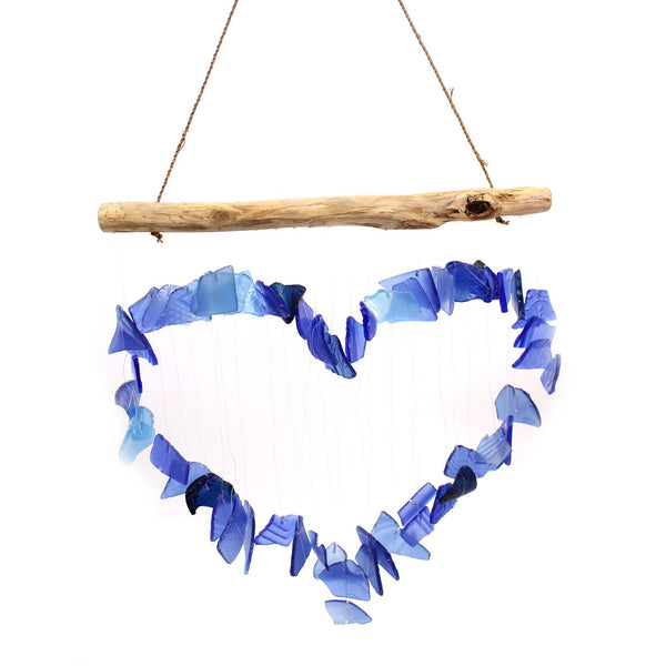 Blue Love Recycled Glass Wind Chime, showing the distinctive design – recycled glass wind chime product image 1