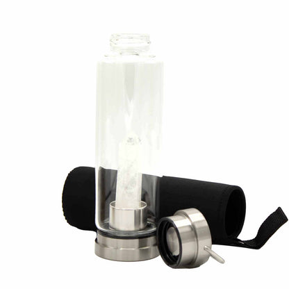 500 ml Crystal Infused Glass Water Bottle, Clear Quartz - Obelisk, showing the distinctive design – crystal water bottle product image 6