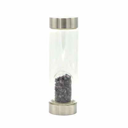 500 ml Crystal Infused Glass Water Bottle, Relaxing Amethyst - Chips, showing the distinctive design – crystal water bottle product image 5