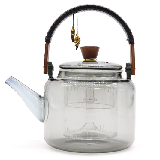 1000ml Glass Infuser Teapot with Steamer System, Charcoal Loose Leaf, showing the distinctive design – glass infuser teapot product image 1
