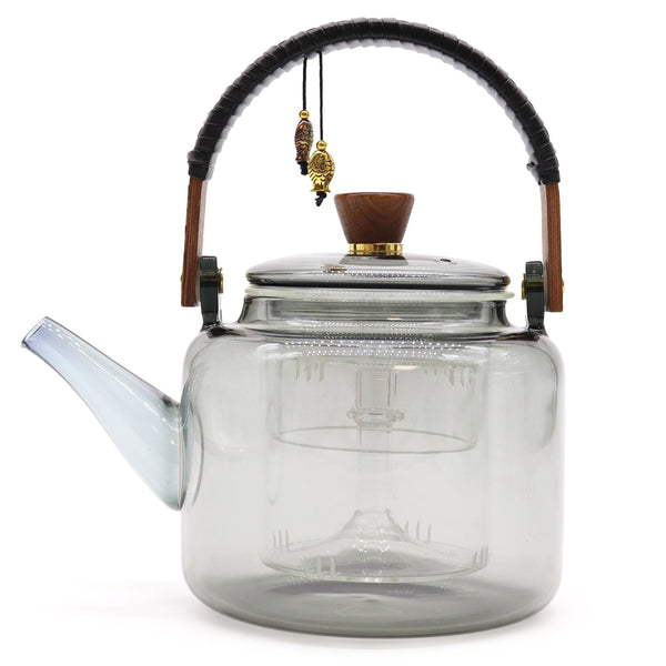 1000ml Glass Infuser Teapot with Steamer System, Charcoal Loose Leaf, showing the distinctive design – glass infuser teapot product image 1